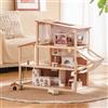 ROBOTIME Casa delle bambole in legno, bohémien con mobili e accessori, giochi a 3 livelli con tenda regolabile ed elementi in rattan, stile marrone kaki, regalo fantasioso
