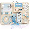 Joyreal Pannello Sensoriale Bambini Montessori - LED Busy Board Giochi Montessori Tavola Sensoriale Legno con Carillon Specchio Neonati Giochi Educativi Regalo