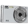 Generic Fotocamera con Zoom Digitale 16X, Fotocamera HD da 44 MP Luce di Riempimento Incorporata, con Display da 2,8 Pollici, Fotocamera Digitale per Studenti Adulti Anziani (SILVER)