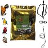 FREEPARROT PETTORINA PAPPAGALLI regolabile MISURA ARA CACATUA elastica 10mm collo sempre nero fasce colorate, 2 ganci attacchi METALLO GUINZAGLIO 3mm 1M (collo nero fasce nere)