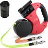 YancLife Guinzaglio doppio retrattile, rinforzato, allungabile, con manico antiscivolo, con luce a LED e scatola della spazzatura, per camminare con 2 cani, fascia in nylon resistente anti-groviglio a 360°,