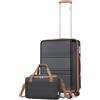 Kono Set di valigie leggere in ABS rigido con serratura TSA + borsa da cabina Ryanair 40 x 20 x 25 cm, nero e marrone., 20 Inch Luggage Set, Set Bagagli