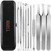 TIOYH Set di estrattori per comedoni, 10 pezzi Kit per la rimozione dell'acne per una facile rimozione, con involucro in metallo, per acne whitehead sul naso, viso (alta qualità in acciaio inossidabile)