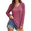 EDOTON T Shirt Donna Maniche Lunghe Corte Scollo a V Manica Lunghe Donna Casual Autunno Inverno Solida T-Shirt Maglietta Elegante (L,B Vino Rosso)