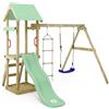 Wickey Gioco da giardino WICKEY TinyCabin con altalena e scivolo, struttura da esterno per bambini con sabbiera, scaletta e accessori da gioco (verde pastello)