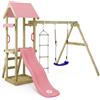 Wickey Gioco da giardino WICKEY TinyCabin con altalena e scivolo rosa pastello, struttura da esterno per bambini con sabbiera, scaletta e accessori da gioco