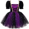 TiaoBug Costume Vestito Strega Bambina Costume Festa di Halloween Carnevale Principessa Abito Tutù da Balletto in Tulle Costume Streghetta Dress Up Abito Travestimento Viola 7-8 anni
