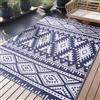 Homaxy Tappeto esterno, resistente intemperie, plastica, pieghevole, lavabile, anti-raggi UV, reversibile, terrazza, campeggio, picnic, 150x240 cm, blu marino e bianco
