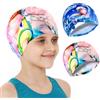 3 Cuffie Da Nuoto In Nylon Per Donne - Elastiche E Morbide, Adatte A Capelli Lunghi E Ricci, Stampi Plissettati Cuore, Stella E Pois - Non Impermeabili, Ideali Per Acquagym E Piscina - 4
