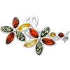 AMBEDORA Spilla da Donna Fiori Colorati III con Ambra, Argento Sterling Lucidato, Ambra Naturale del Baltico in Tre Colori, Regalo per Ogni Occasione