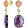 Bling Jewelry Orecchini Pendenti Con Accento Di Cristallo Rosa Polveroso Elegante, Briolette Naturale, Ametista Viola Sfaccettata Ovale Per Donne, Placcati In Oro Giallo