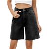 KIHFSODN Bermuda da donna, pantaloncini di jeans casual estivi Y2K a vita media, larghi, lunghi fino al ginocchio in denim(Gray,S)