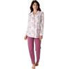 Lovable Set di Pigiama Lungo 100% Cotone con Casacca Aperta e con Tasca a Cuore Ricamato Donna, Stampa Rose 2 - S