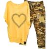 Briskorry Tuta estiva da donna, maglietta e pantaloni, casual, girocollo, a maniche corte, traspirante, leggera, stampa streatwear Y2K Running, giallo., XXL