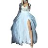 FeMereina Maxi abito da donna con tutù a spacco, in tulle con volant, gonna lunga in pizzo, lunghezza fino al pavimento, abito da sera a strati, gonna per matrimoni e feste, bianco, Taglia unica