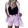 Coo2Sot Completo Donna Elegante Tailleur Cerimonia Tuta, Gilet Senza Manica con Bottoni e Risvolto Pantaloncini Set, Giacca Completi Blazer da Abito e Pantalone Corti Outfit (Purple, L)