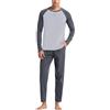WAZHAKU Pigiama da uomo, lungo, in cotone, estivo, leggero, set da 2 pezzi, per il tempo libero, a maniche lunghe, con pantaloni da notte, traspirante, comodo pigiama da uomo, grigio., XL