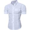 Hinewsa Uomo Camicie Top Estate Social Chemise Uomo Manica Corta Camicia Tinta Unita Business Slim Fitness Camicie, bianco, L