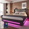 HOXINBLY Letto Matrimoniale con Contenitore 140x200 cm con 2 luci di Lettura e USB,Letto Una Piazza e Mezza con Testiera,Letto Contenitore con Rete a doghe,Struttura Letto Matrimoniale Grigio