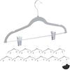 Relaxdays 12x Grucce in Velluto con Pinze, Set da 12, Gancio Girevole a 360°, per Pantaloni e Camicie, Antiscivolo, 43 cm, Grigio