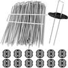 vsshe Antiruggine Picchetti Giardino, 50 Picchetti per Telo Pacciamatura, Picchettis Telo Pacciamatura con 12 Rondelle, Chiodi Metallici a U, per Il Giardinaggio, Erba Artificiale,150x30mm Ø 3 mm