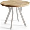 AlpiMeble Tavolo rotondo per sala da pranzo OVO, diametro: 80 cm a 130 cm, tavolo da soggiorno colore: Artigianato, con gambe in legno di colore bianco