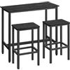 VASAGLE Tavolo Alto e Sgabelli da Bar, Set da Bar con Tavolo 100 x 40 cm e 2 Sgabelli 40 x 30 cm, Struttura in Acciaio Industriale, Nero Ebano e Nero Inchiostro LBT218B56