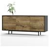 SIMPLYFURN Madia Akia, cassettiera per soggiorno o ingresso in antracite con ante Rovere Ribbeck, 154x40x66 cm, piedini in metallo, apertura push-to-open, moderno mobile basso con ripiani regolabili