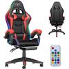A.M.C. Sedia Gaming RGB con Luci LED E Sedia Ergonomica Poltrona Ufficio girevole, con rotelle, poggiatesta e cuscino lombare, Portata: 125kg con Schienale Alto in Pelle (ROSSO)