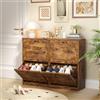 VOWNER Scarpiera Slim in Legno, Portascarpe Ingresso Con 4 Ante a Ribalta e Doppia Profondità, Regolabili, 105x80x24 cm (LxAxP) (Marrone Rustico)