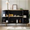 A ALFRESCOOL Credenza per sala da pranzo, soggiorno, armadietti con ante scorrevoli in vetro e luci a LED, credenza in legno, armadi indipendenti, buffet, mobili da cucina, nero