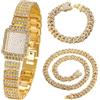 HALUKAKAH Bambini Orologio Diamanti,Placcato Oro Reale 18k,Quadrante Rettangolare Elegante e Casual,Diamanti Pieni Stelle Scintillanti,Orologio Quarzo Cinturino Acciaio Inox,con Catene Cubane 18+40cm