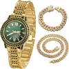 HALUKAKAH Orologio con Diamanti Verdi per Ragazzi,Bambini - Placcato in Oro 18 Carati,Quadrante Rotondo Verde da 32mm,Quarzo Giapponese - Lunghezza 19.5cm - Include Catene Cubane 18+40cm - per Feste