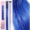 Wennalife Fermaglio per capelli per ragazze blu cielo, 6 clip da 61 cm, extension per capelli con glitter colorati, accessori per capelli per bambini