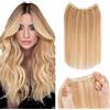 Silk-co Extension Capelli Veri Clip con Filo Invisibile Extensions Capelli Clip Extension con Filo Invisibile Fascia Unica 30cm, Marrone Dorato & Biondo Sbiancante
