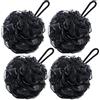 VANZAVANZU Bath Loofah - Spugna da doccia grande, 80 g, in rete, per uomini e donne, set da 4 (nero)