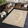 TAPISO Ares Tappeto Pelo Corto Lucido Design Vintage Motivo Retrò Tradizionale Cornice Ornamenti Tonalità di Oro Beige per Salotto Sala Camera Soggiorno Sicuro OEKO-TEX. 120 x 170 cm