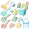Litinliv Giocattoli da Spiaggia, 12 PCS Sabbia Giocattoli da Viaggio con Secchiello Pieghevole, Borsa a Rete, Stampi, Pala, Rastrello, Giochi Spiaggia Bambini per attività All'aperto Bambini