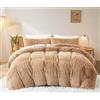Lanqinglv Peluche - Copripiumino 220 x 240 cm, colore: beige cachi in flanella, invernale, caldo, trapuntato, set da letto per 2 persone, con chiusura + 2 federe 65 x 65 cm