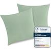 ATsense Federe Cuscino Letto 80x80 cm, Set di 2, 100% Cotone Lavato, Copricuscino Letto Verde Menta Con Cerniera, Federa Cuscino Morbidissima e Accogliente