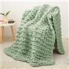 Viviland Coperta a maglia grossa, coperta in lana a maglia grossa, filato spesso, 100% lana spessa per lavorare a maglia, coperta per divano, coperta a maglia, coperta per letto, 127 x 152 cm, verde chiaro
