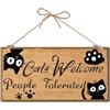 CREATCABIN Targa di benvenuto in legno con gatto nero, decorazione da parete con impronta di gattino, in legno, da appendere, per negozio di animali domestici, casa, amanti dei gatti, 30,5 x 15,5 cm