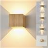Doughelec Applique da Parete Interno LED 6W Legno, Lampada da Parete Moderno, Applique da Muro Bianco Caldo 3000K Luce Up Down Vintage per Camera da letto Corridoio Soggiorno, 1PCS