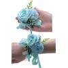 Rikyo Set di 2 braccialetti da polso con fiore e boutonniere, con rose artificiali da 3 e garofani, set da polso e boutonniere per uomo, fiore di seta fatto a mano per accessori floreali da matrimonio