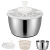 Nastopee Centrifuga per Insalata, Grande Ciotola in Acciaio Inossidabile da 4,8 l, Ciotola per Insalata con Coperchio, centrifuga per Insalata con manovella e Pulsante di Arresto, Base Antiscivolo