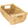 HMF Cesto portaoggetti intrecciato in giacinto d'acqua, Cesto decorativo con manici in legno per riporre oggetti in bagno, soggiorno, cucina | 32 x 22 x 12 cm | naturale