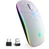 SZO Mouse Wireless Ricaricabile con Convertitore USB e Tipo-C,RGB a 7 Colori,Portatile e Precisione Regolabile (800/1200/1600),Argenteo