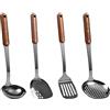 FJNATINH Wok Spatula, schiumarola, spatola e cucchiaio da wok, realizzato in acciaio inox, adatto per cucine con manico in legno resistente al calore lungo