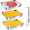 Bocguy 3 pcs Contenitori Rettangolari in Acciaio Inox, Vaschette in Acciaio Inox Panier, Riutilizzabile, Lavastoviglie, Impilabili, per Formaggio Fresh per Formaggi, Verdure, Carne, 25 x 19 x 5 cm