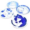 Product of Gifu Japan Mino Ware Japanese Mini Side Condiment Plate, Sushi Soy Sauce Fruit Cake, NEKOCHIGURA Cat Design, 3.9 inch, 4 Pattern Set